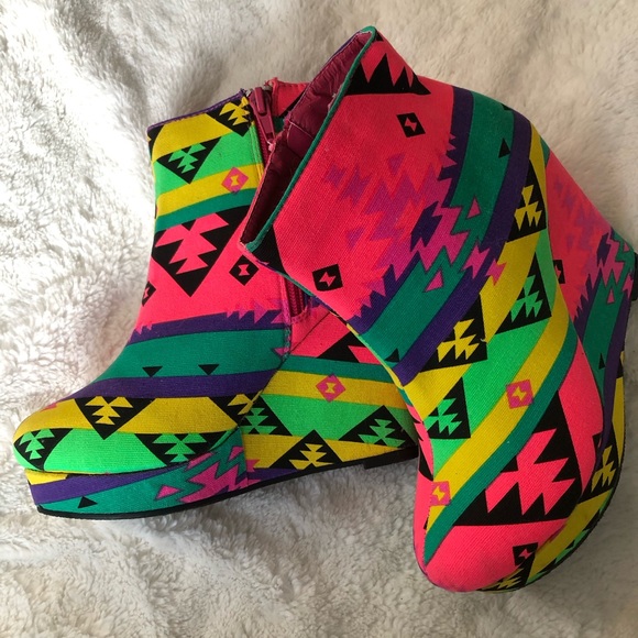 Fun & Funky Neon Wedge Booties - Picture 7 of 8